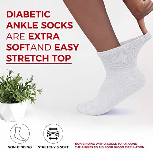 Diamond Star Diabetische Knöchelsocken, nicht einschnürend, Baumwolle, gepolstert, für Damen und Herren, 6er-Pack Weiß, Schuhgröße 9-11 (DE 39-43)