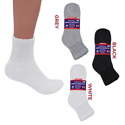 Diamond Star Diabetiker-Knöchelsocken, nicht einschnürend, baumwollgepolstert, für Herren und Damen, 6er-Pack Weiß, Größe 13-15 (Schuhgröße 9-14)