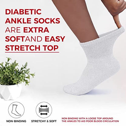Diamond Star Diabetische Socken für Damen und Herren, nicht einschnürend, baumwollgepolstert, Quarter Socken (6er-Pack Weiß, Größe 10-13, Schuhgröße 7-12)