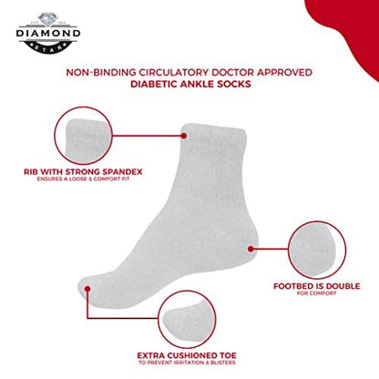 Diamond Star Diabetische Knöchelsocken, nicht einschnürend, Baumwolle, gepolstert, für Damen und Herren, 6er-Pack Weiß, Schuhgröße 9-11 (DE 39-43)