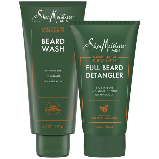 SheaMoisture Beard Pflegeset – Bartwäsche & Bart-Entwirrer mit Sheabutter & Maracujaöl, Geschenk für Männer (2-teiliges Set)