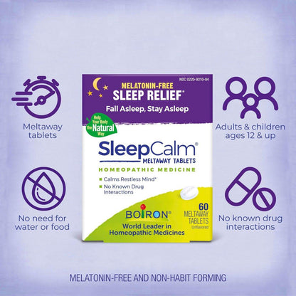 Boiron SleepCalm Einschlafhilfe für tiefen, erholsamen Schlaf – Melatoninfrei und nicht gewohnheitsbildend – 60 Tabletten