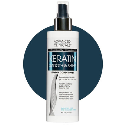 Advanced Clinicals Keratin Entwirrungsspray – Leichter Leave-in Conditioner mit Aminosäuren, Vitamin B5 und Olivenöl für starkes, glänzendes Haar, 237 ml