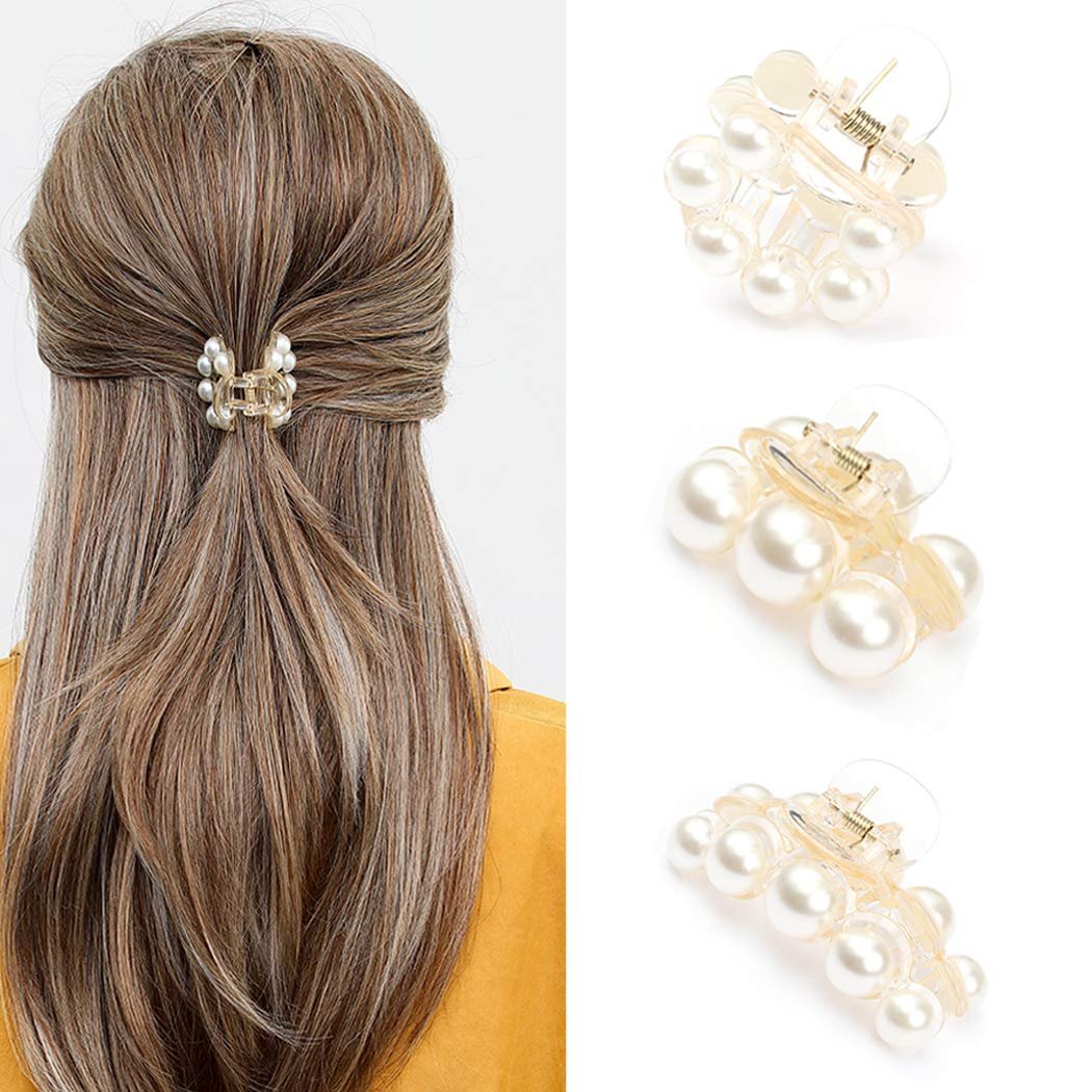 Brinie Haarkrallen-Clips Champagner Perlmutt Haarspangen Mittel Klein Rutschfest Haarklammern für Frauen und Mädchen (3 Stück)