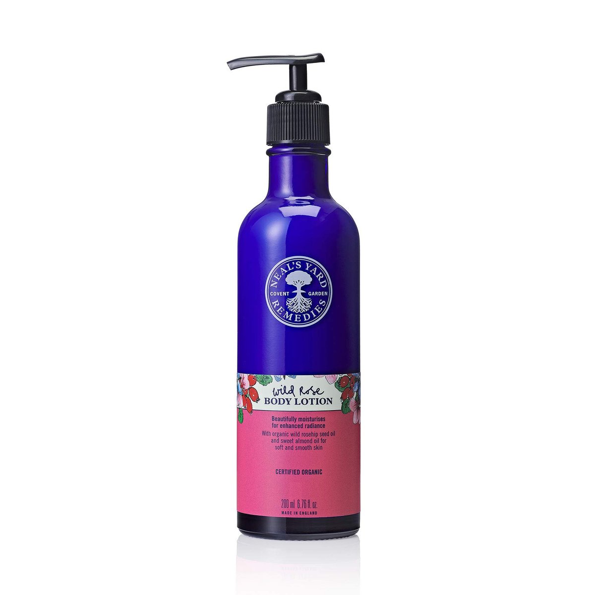 Neal's Yard Remedies Wild Rose Tägliche Feuchtigkeitspflege Bodylotion für alle Hauttypen – Feuchtigkeitsspendende und pflegende Lotion für Körper und Hände bei trockener Haut (200 ml)