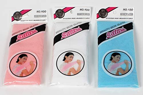 SALUX Nylon Japanische Beauty Hautpflege Duschhandtuch 3er Set Pfirsich Weiß Blau
