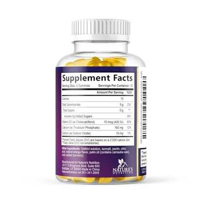 Kalzium-Gummibärchen ohne Zucker mit Vitamin D3 – 60 Stück, Orangen-Geschmack, für Knochen & Immunsystem