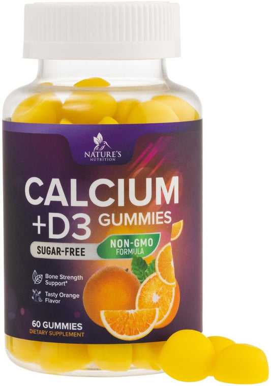 Kalzium-Gummibärchen ohne Zucker mit Vitamin D3 – 60 Stück, Orangen-Geschmack, für Knochen & Immunsystem