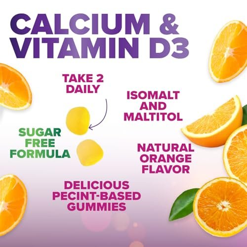 Kalzium-Gummibärchen ohne Zucker mit Vitamin D3 – 60 Stück, Orangen-Geschmack, für Knochen & Immunsystem
