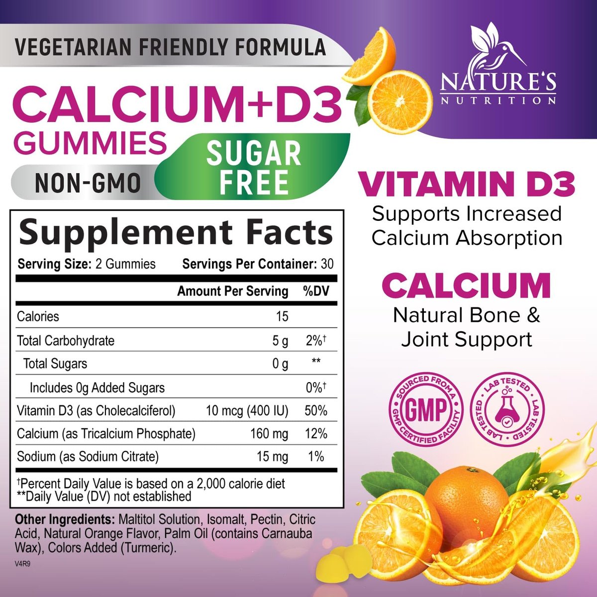 Kalzium-Gummibärchen ohne Zucker mit Vitamin D3 – 60 Stück, Orangen-Geschmack, für Knochen & Immunsystem