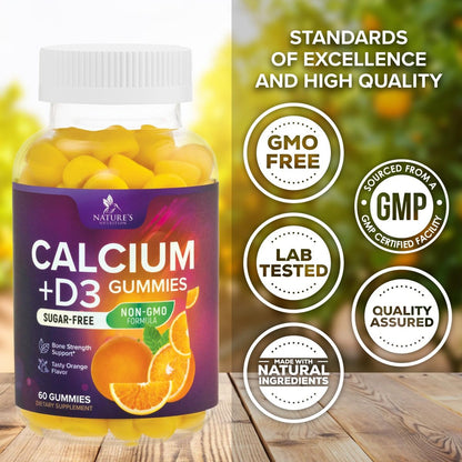 Kalzium-Gummibärchen ohne Zucker mit Vitamin D3 – 60 Stück, Orangen-Geschmack, für Knochen & Immunsystem