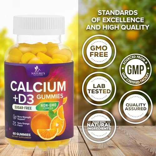 Kalzium-Gummibärchen ohne Zucker mit Vitamin D3 – 60 Stück, Orangen-Geschmack, für Knochen & Immunsystem