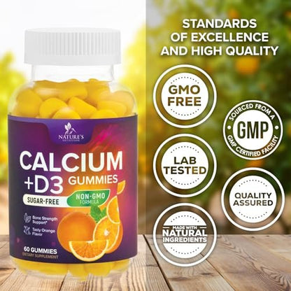 Kalzium-Gummibärchen ohne Zucker mit Vitamin D3 – 60 Stück, Orangen-Geschmack, für Knochen & Immunsystem