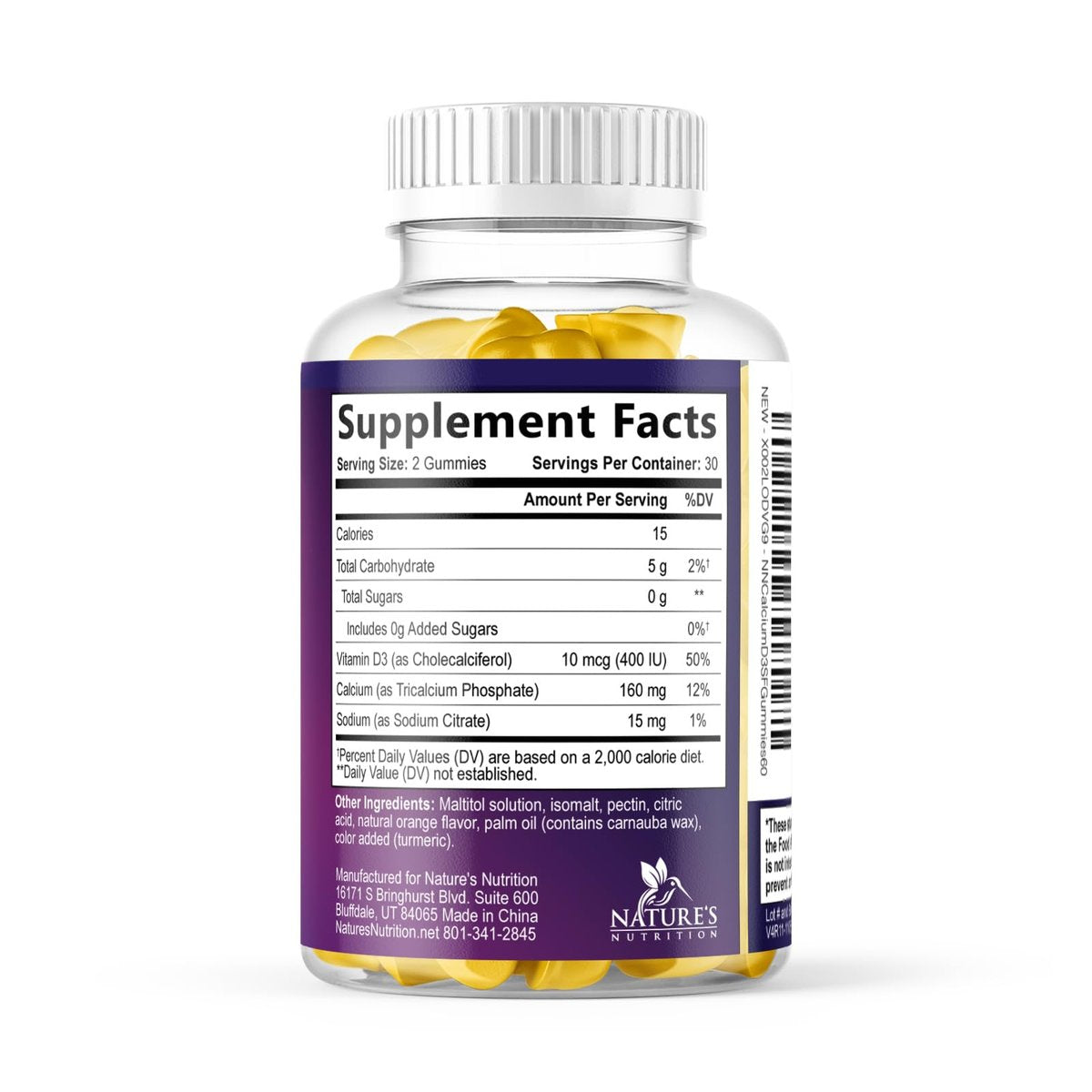 Kalzium-Gummibärchen ohne Zucker mit Vitamin D3 – 60 Stück, Orangen-Geschmack, für Knochen & Immunsystem