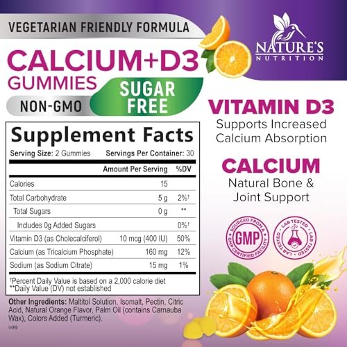 Kalzium-Gummibärchen ohne Zucker mit Vitamin D3 – 60 Stück, Orangen-Geschmack, für Knochen & Immunsystem