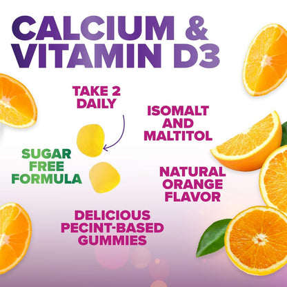 Kalzium-Gummibärchen ohne Zucker mit Vitamin D3 – 60 Stück, Orangen-Geschmack, für Knochen & Immunsystem