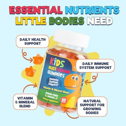 Zuckerfreie Kinder Multivitamin Gummibärchen mit Orangen-Geschmack – Immununterstützung mit Vitamin A, C, D3, E, B6, B12 & Zink – Non-GMO – 60 Gummis