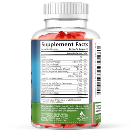 Zuckerfreie Kinder Multivitamin Gummibärchen mit Orangen-Geschmack – Immununterstützung mit Vitamin A, C, D3, E, B6, B12 & Zink – Non-GMO – 60 Gummis