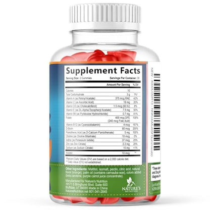 Zuckerfreie Kinder Multivitamin Gummibärchen mit Orangen-Geschmack – Immununterstützung mit Vitamin A, C, D3, E, B6, B12 & Zink – Non-GMO – 60 Gummis