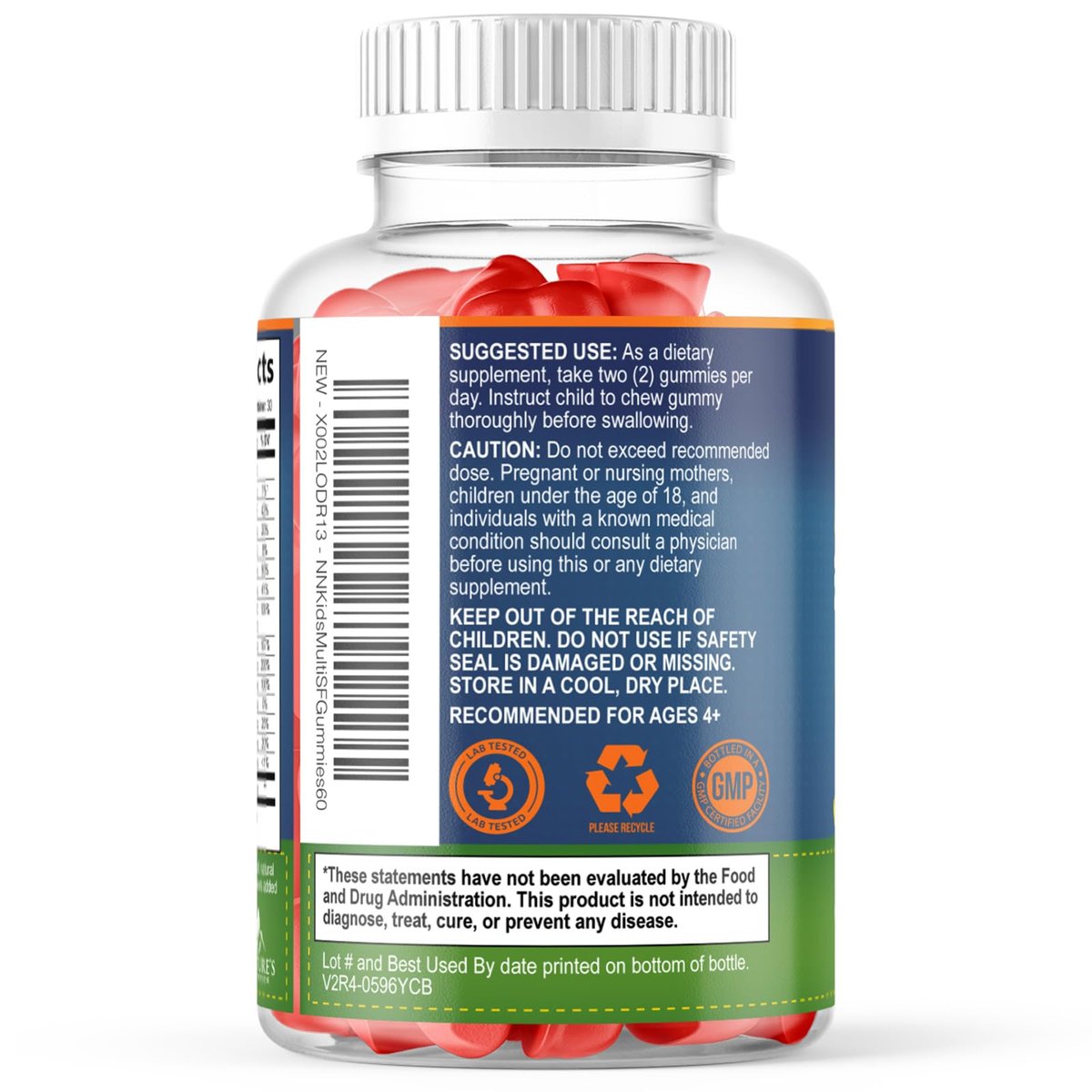Zuckerfreie Kinder Multivitamin Gummibärchen mit Orangen-Geschmack – Immununterstützung mit Vitamin A, C, D3, E, B6, B12 & Zink – Non-GMO – 60 Gummis