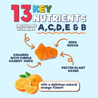 Zuckerfreie Kinder Multivitamin Gummibärchen mit Orangen-Geschmack – Immununterstützung mit Vitamin A, C, D3, E, B6, B12 & Zink – Non-GMO – 60 Gummis