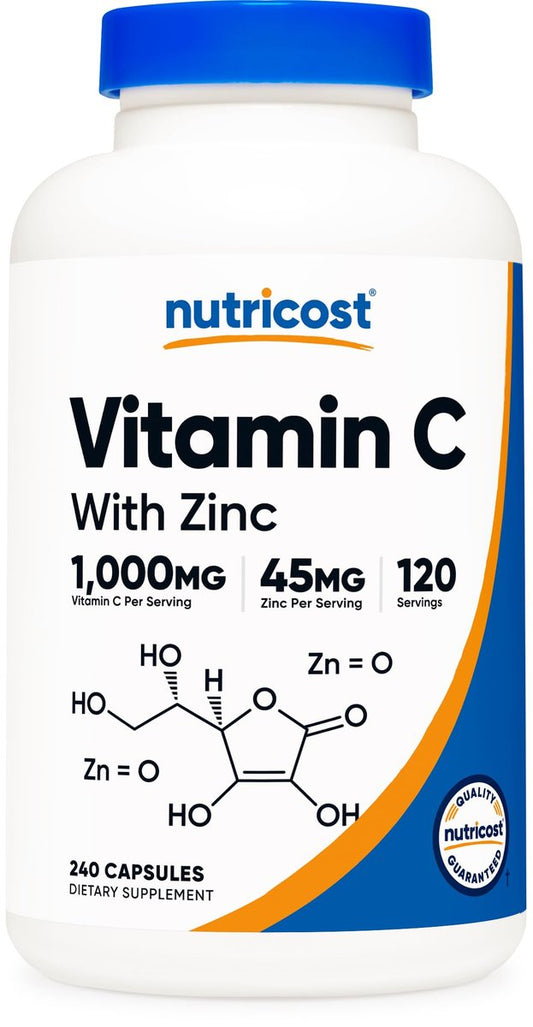 Nutricost Vitamin C mit Zink Kapseln, 120 Portionen - 1000mg Vitamin C, 45mg Zink, Nicht-GMO, Glutenfrei