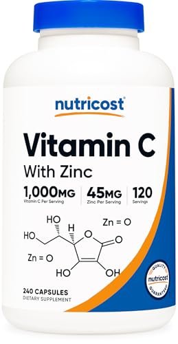 Nutricost Vitamin C mit Zink Kapseln, 120 Portionen - 1000mg Vitamin C, 45mg Zink, Nicht-GMO, Glutenfrei