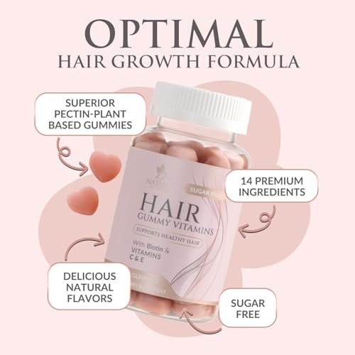 Haarvitamine Gummibärchen – Zuckerfreie Haarwachstum-Gummis mit Biotin 5000 mcg pro Portion, Vitamin A, B12, C, D, E, Folsäure – Unterstützt starke, schöne Haare und Nägel, vegetarisch – 60 Gummibärchen