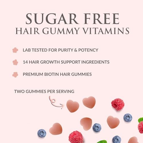 Haarvitamine Gummibärchen – Zuckerfreie Haarwachstum-Gummis mit Biotin 5000 mcg pro Portion, Vitamin A, B12, C, D, E, Folsäure – Unterstützt starke, schöne Haare und Nägel, vegetarisch – 60 Gummibärchen