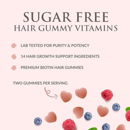 Haarvitamine Gummibärchen – Zuckerfreie Haarwachstum-Gummis mit Biotin 5000 mcg pro Portion, Vitamin A, B12, C, D, E, Folsäure – Unterstützt starke, schöne Haare und Nägel, vegetarisch – 60 Gummibärchen
