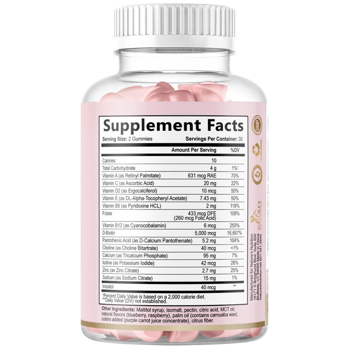 Haarvitamine Gummibärchen – Zuckerfreie Haarwachstum-Gummis mit Biotin 5000 mcg pro Portion, Vitamin A, B12, C, D, E, Folsäure – Unterstützt starke, schöne Haare und Nägel, vegetarisch – 60 Gummibärchen