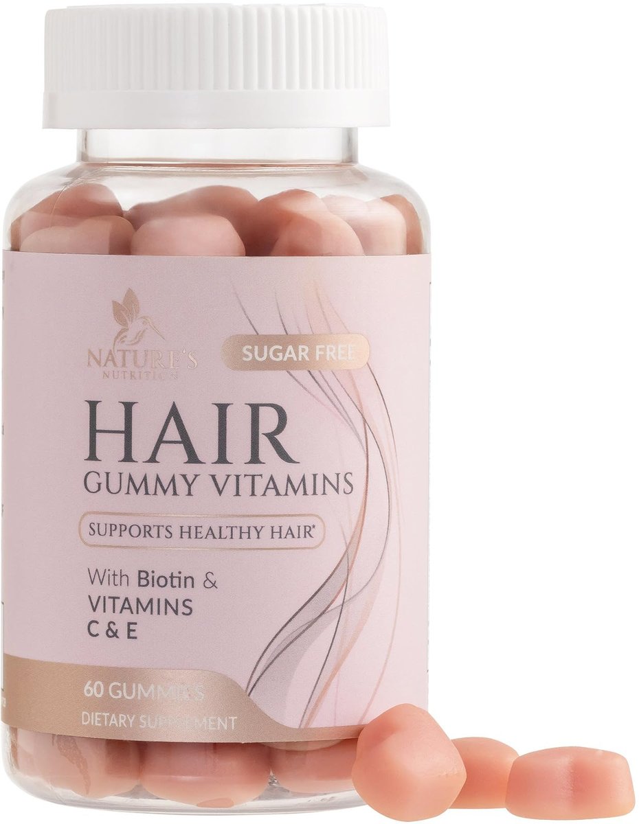 Haarvitamine Gummibärchen – Zuckerfreie Haarwachstum-Gummis mit Biotin 5000 mcg pro Portion, Vitamin A, B12, C, D, E, Folsäure – Unterstützt starke, schöne Haare und Nägel, vegetarisch – 60 Gummibärchen