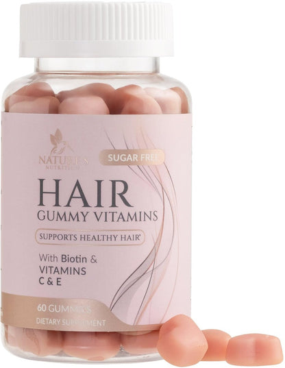 Haarvitamine Gummibärchen – Zuckerfreie Haarwachstum-Gummis mit Biotin 5000 mcg pro Portion, Vitamin A, B12, C, D, E, Folsäure – Unterstützt starke, schöne Haare und Nägel, vegetarisch – 60 Gummibärchen