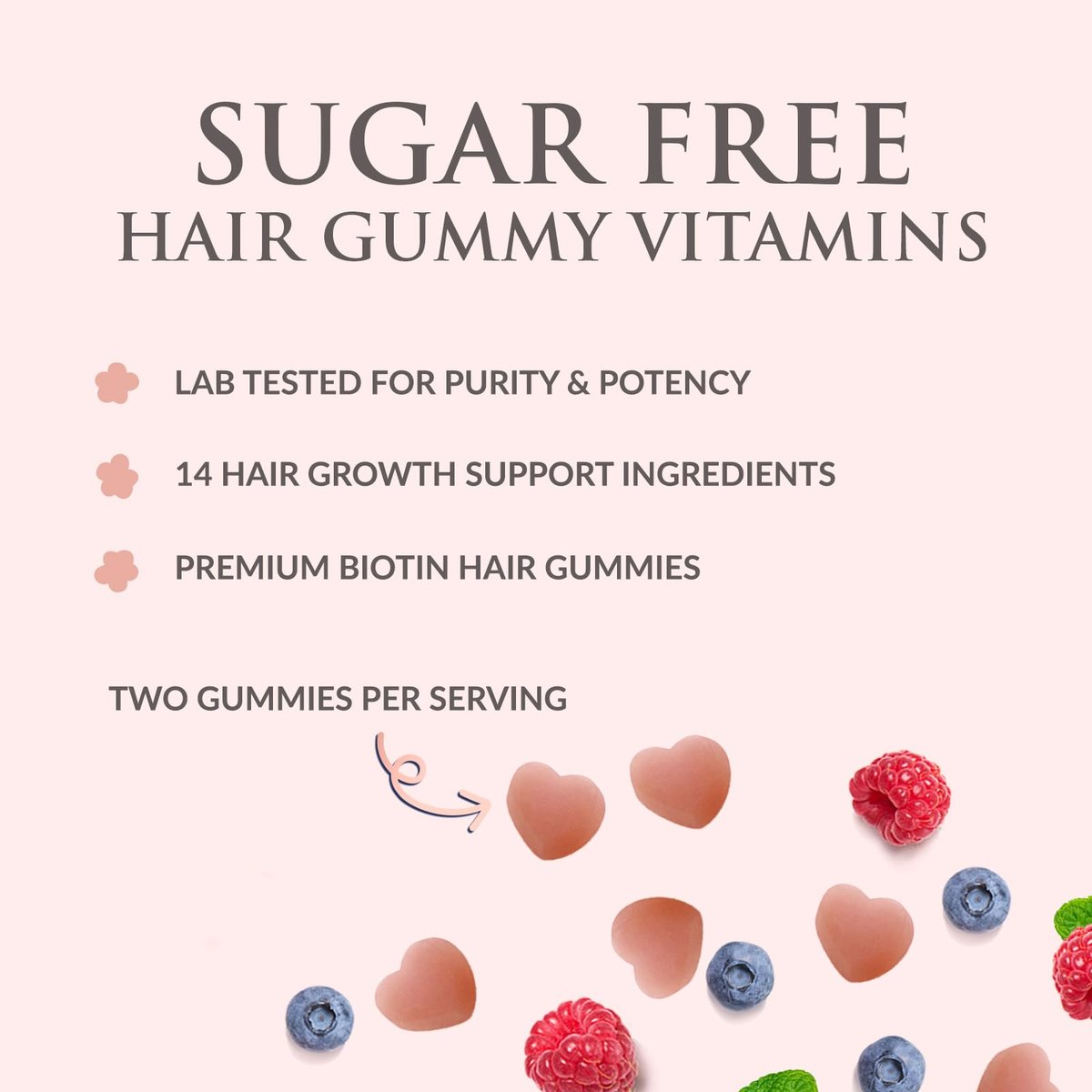 Haarvitamine Gummibärchen – Zuckerfreie Haarwachstum-Gummis mit Biotin 5000 mcg pro Portion, Vitamin A, B12, C, D, E, Folsäure – Unterstützt starke, schöne Haare und Nägel, vegetarisch – 60 Gummibärchen
