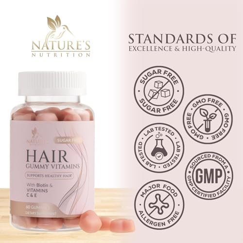 Haarvitamine Gummibärchen – Zuckerfreie Haarwachstum-Gummis mit Biotin 5000 mcg pro Portion, Vitamin A, B12, C, D, E, Folsäure – Unterstützt starke, schöne Haare und Nägel, vegetarisch – 60 Gummibärchen