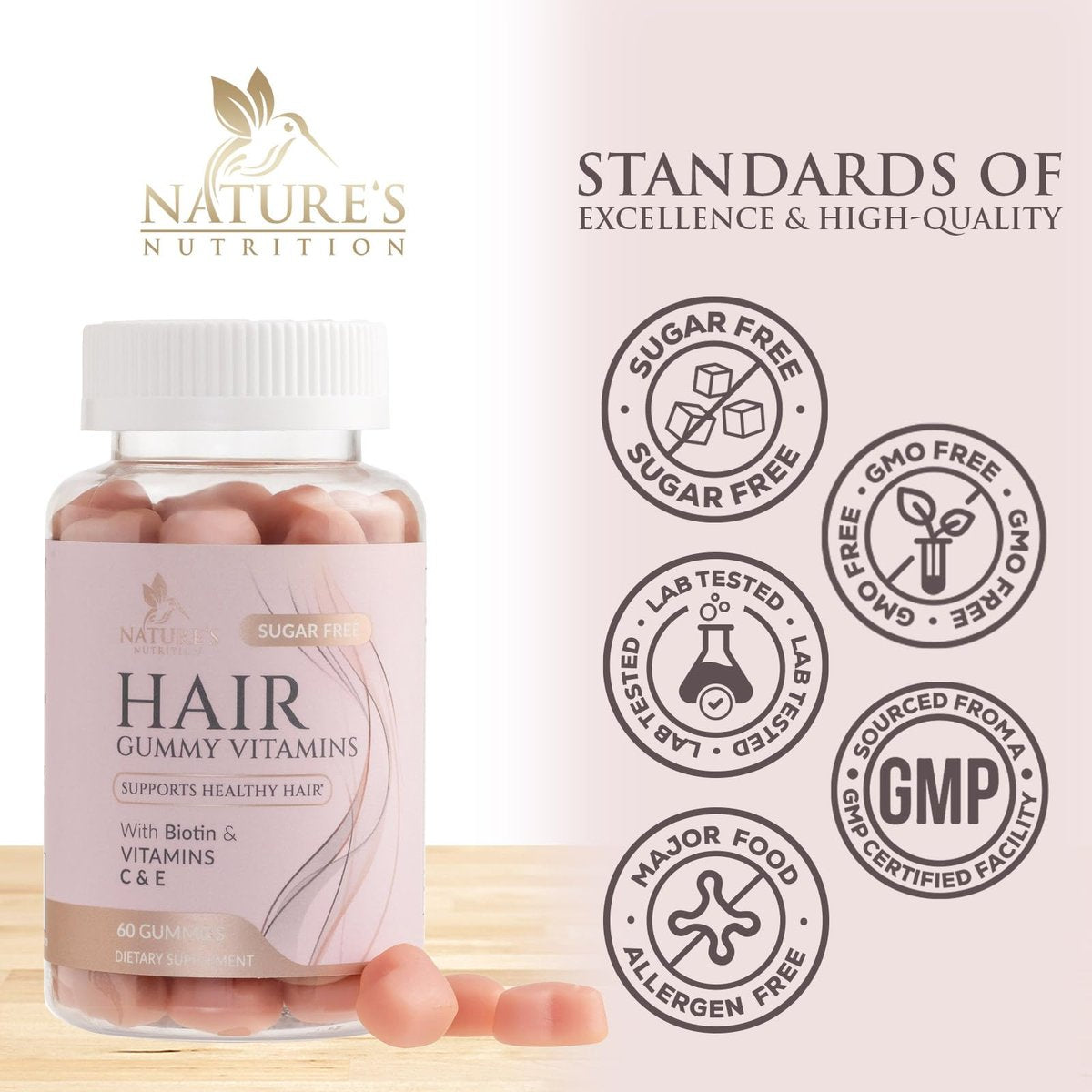 Haarvitamine Gummibärchen – Zuckerfreie Haarwachstum-Gummis mit Biotin 5000 mcg pro Portion, Vitamin A, B12, C, D, E, Folsäure – Unterstützt starke, schöne Haare und Nägel, vegetarisch – 60 Gummibärchen