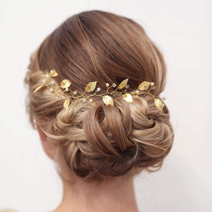 Sither Boho Bride Blumenkranz Reif für Hochzeit & Abschlussball – Gold Perlen Haarreif