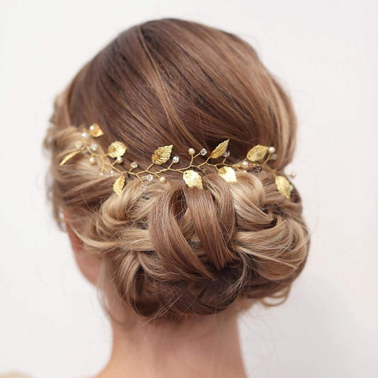 Sither Boho Bride Blumenkranz Reif für Hochzeit & Abschlussball – Gold Perlen Haarreif
