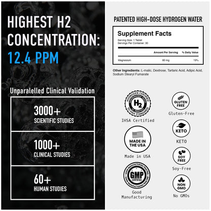 DRINK HRW Rejuvenation Molecular Hydrogen Wasserstoff-Tabletten: 12 ppm H2, patentiert, in USA hergestellt, IHSA-zertifiziertes Wasserstoff- & Magnesiumpräparat. Unterstützt Energie, Erholung, kognitive Funktion (ungeschmack, 30 Stück)