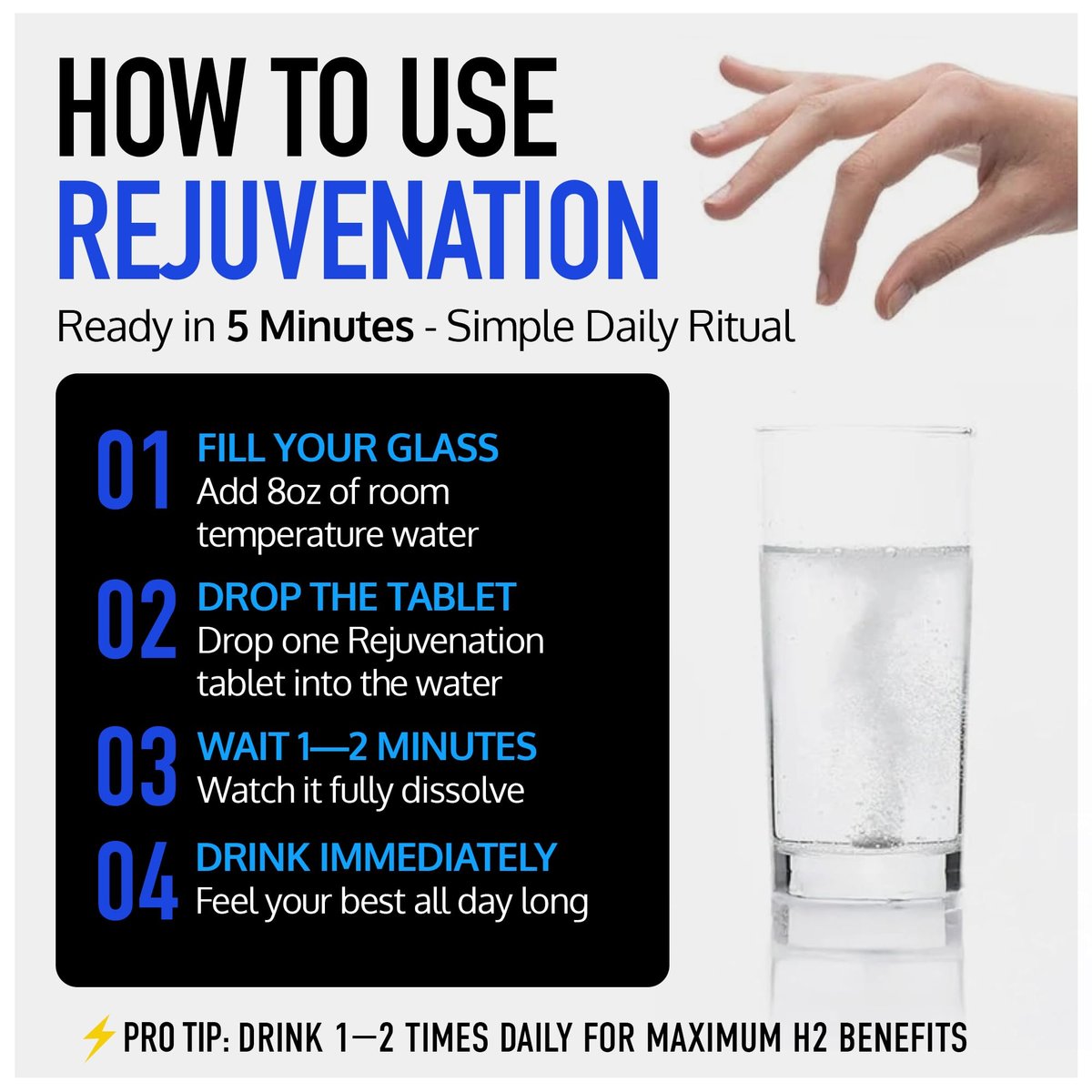 DRINK HRW Rejuvenation Molecular Hydrogen Wasserstoff-Tabletten: 12 ppm H2, patentiert, in USA hergestellt, IHSA-zertifiziertes Wasserstoff- & Magnesiumpräparat. Unterstützt Energie, Erholung, kognitive Funktion (ungeschmack, 30 Stück)