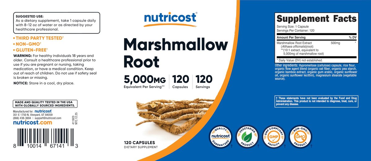 Nutricost Marshmallow Root 120 Kapseln – 120 Portionen pro Flasche – Glutenfrei & Non-GMO