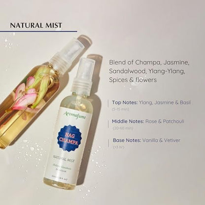 Aromafume Nag Champa Natural Mist Spray 100 ml – Raumspray mit Sandelholz, Jasmin, Ylang-Ylang & Champa-Blütenextrakt – Ideal für Meditation & Rituale – Alkoholfrei, ungiftig & vegan