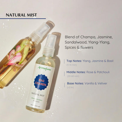 Aromafume Nag Champa Natural Mist Spray 100 ml – Raumspray mit Sandelholz, Jasmin, Ylang-Ylang & Champa-Blütenextrakt – Ideal für Meditation & Rituale – Alkoholfrei, ungiftig & vegan