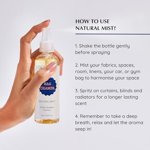 Aromafume Nag Champa Natural Mist Spray 100 ml – Raumspray mit Sandelholz, Jasmin, Ylang-Ylang & Champa-Blütenextrakt – Ideal für Meditation & Rituale – Alkoholfrei, ungiftig & vegan