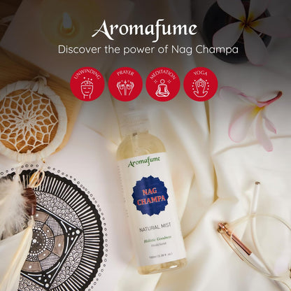 Aromafume Nag Champa Natural Mist Spray 100 ml – Raumspray mit Sandelholz, Jasmin, Ylang-Ylang & Champa-Blütenextrakt – Ideal für Meditation & Rituale – Alkoholfrei, ungiftig & vegan