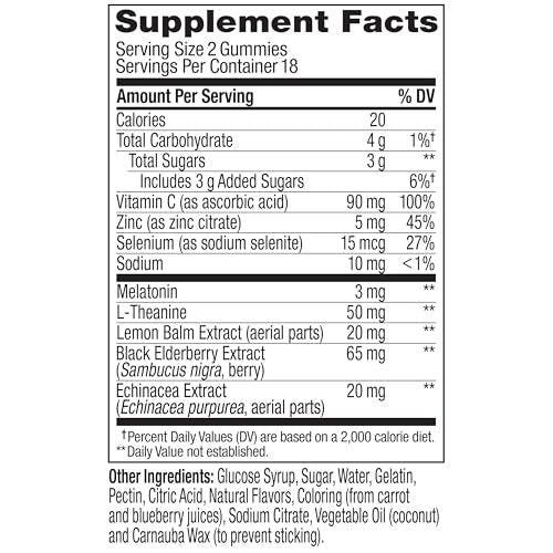 OLLY Schlaf-Immunität Melatonin Gummibärchen, Vitamin C, Zink, Echinacea, 3 mg Melatonin, Schlaf- und Immununterstützung, Beere - 36 Stück