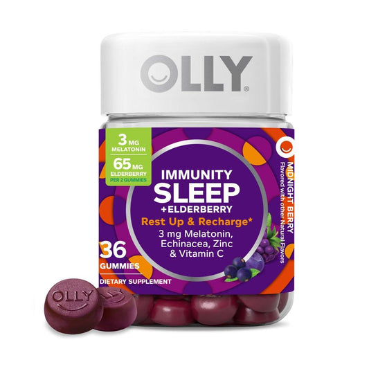 OLLY Schlaf-Immunität Melatonin Gummibärchen, Vitamin C, Zink, Echinacea, 3 mg Melatonin, Schlaf- und Immununterstützung, Beere - 36 Stück