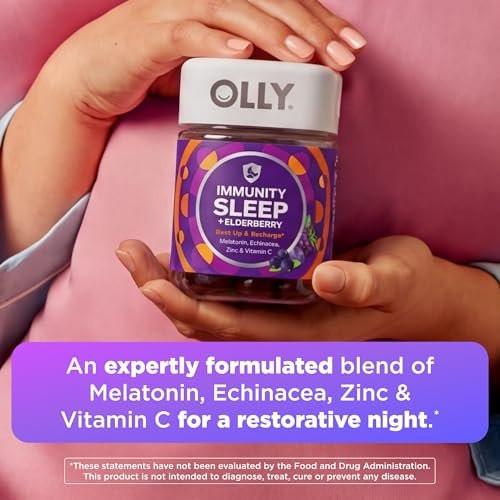 OLLY Schlaf-Immunität Melatonin Gummibärchen, Vitamin C, Zink, Echinacea, 3 mg Melatonin, Schlaf- und Immununterstützung, Beere - 36 Stück