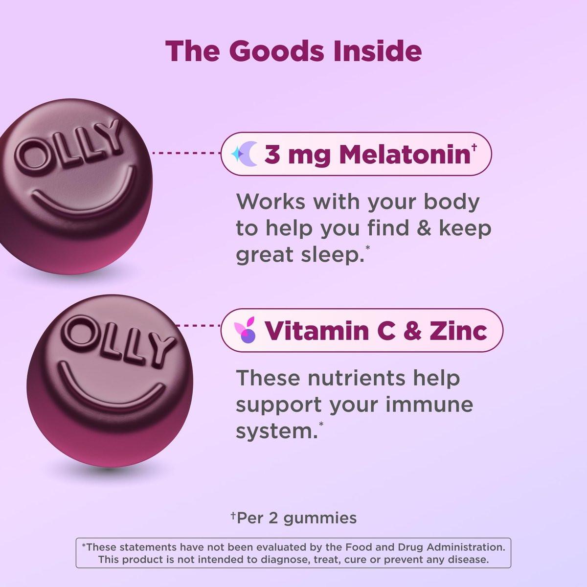 OLLY Schlaf-Immunität Melatonin Gummibärchen, Vitamin C, Zink, Echinacea, 3 mg Melatonin, Schlaf- und Immununterstützung, Beere - 36 Stück