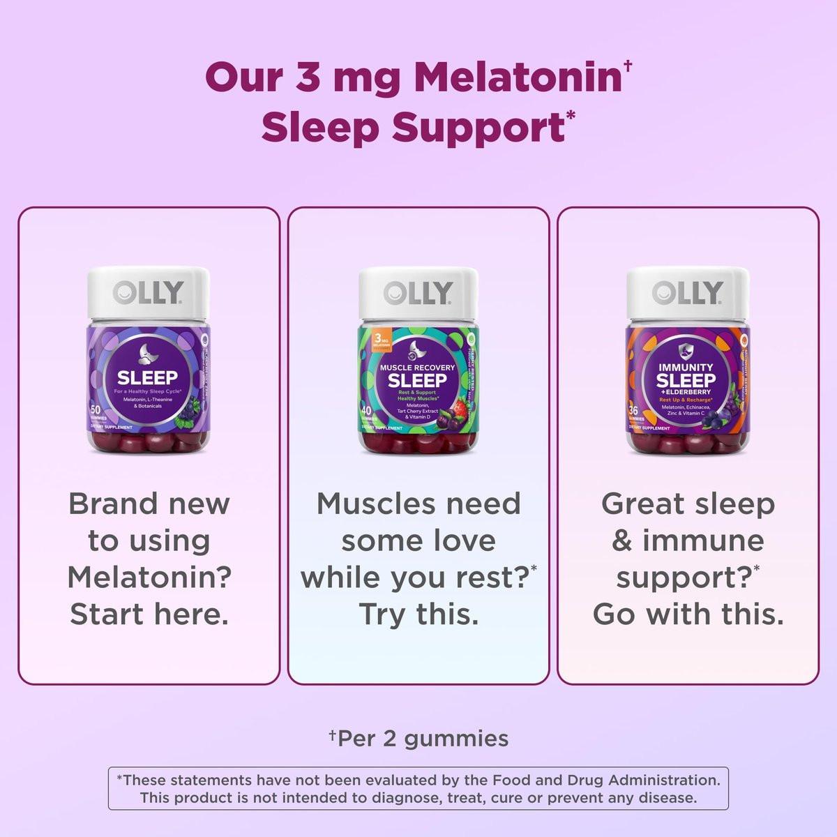 OLLY Schlaf-Immunität Melatonin Gummibärchen, Vitamin C, Zink, Echinacea, 3 mg Melatonin, Schlaf- und Immununterstützung, Beere - 36 Stück